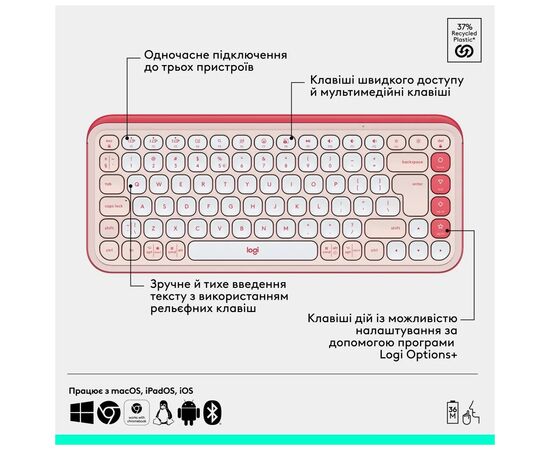 Комплект Logitech POP Icon Combo Bluetooth UA Rose (920-013142), изображение 10 Комплект Logitech POP Icon Combo Bluetooth UA Rose (920-013142), изображение 10
