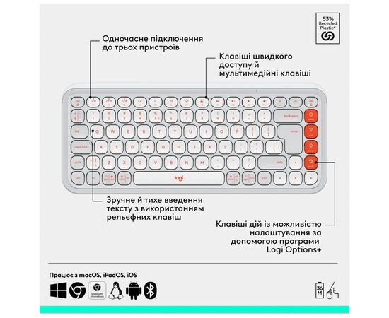 Комплект Logitech POP Icon Combo Bluetooth UA Off-White (920-013141), изображение 10 Комплект Logitech POP Icon Combo Bluetooth UA Off-White (920-013141), изображение 10