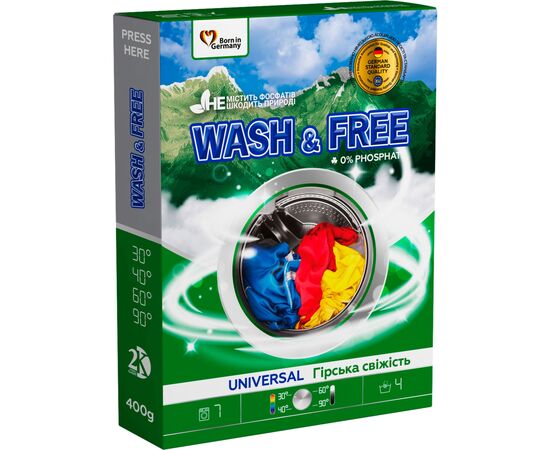 Пральний порошок Wash&Free Universal Гірська свіжість 400 г (4262396141897)