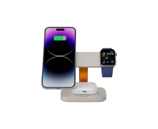 Зарядное устройство Canyon wireless charger HEXAGON WCS-310 3in1 LightGrey/Orange (CNS-WCS310LGOR), изображение 4 Зарядное устройство Canyon wireless charger HEXAGON WCS-310 3in1 LightGrey/Orange (CNS-WCS310LGOR), изображение 4
