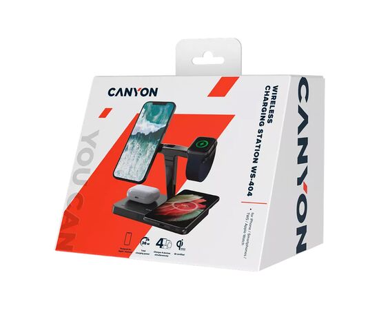 Зарядное устройство Canyon wireless charger WS-404 15W 4in1 Black (CNS-WCS404), изображение 3 Зарядное устройство Canyon wireless charger WS-404 15W 4in1 Black (CNS-WCS404), изображение 3