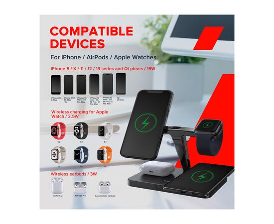 Зарядное устройство Canyon wireless charger WS-404 15W 4in1 Black (CNS-WCS404), изображение 5 Зарядное устройство Canyon wireless charger WS-404 15W 4in1 Black (CNS-WCS404), изображение 5