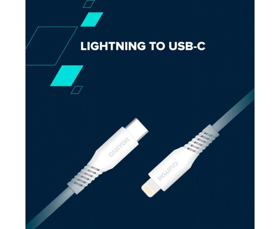 Дата кабель USB-C to Lightning 1.2m CLN30SC C-L 30W White Canyon (CNS-CLN30SC12W), изображение 2 Дата кабель USB-C to Lightning 1.2m CLN30SC C-L 30W White Canyon (CNS-CLN30SC12W), изображение 2