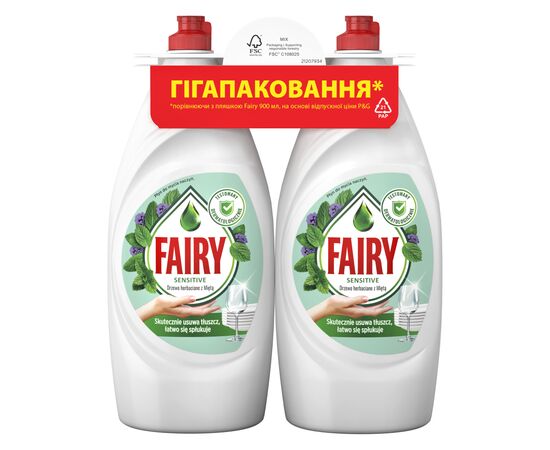 Средство для ручного мытья посуды Fairy Нежные руки Чайное дерево и Мята 2 х 900 мл (8700216759649)