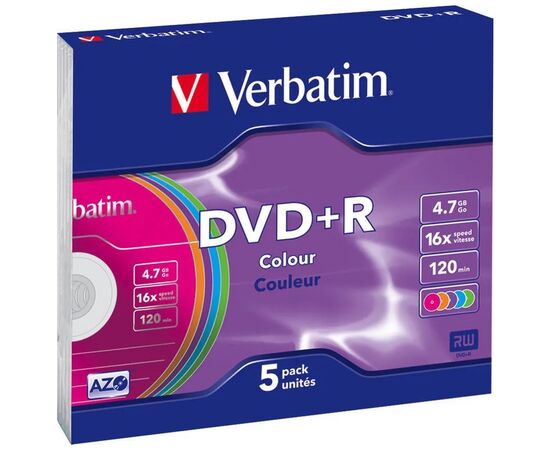 Диск DVD Verbatim 4.7Gb 16X SlimBox 5 шт Color (43556)