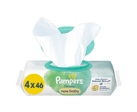 Детские влажные салфетки Pampers Harmonie New baby 4 пачки х 46 шт (8006540815762)