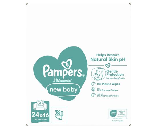 Детские влажные салфетки Pampers Harmonie New baby 24 пачки х 46 шт (8006540815953), изображение 2 Детские влажные салфетки Pampers Harmonie New baby 24 пачки х 46 шт (8006540815953), изображение 2