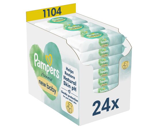Дитячі вологі серветки Pampers Harmonie New baby 24 пачки х 46 шт (8006540815953)