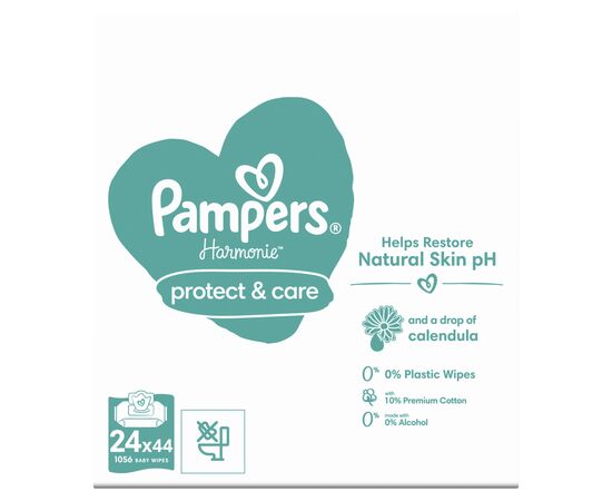 Детские влажные салфетки Pampers Harmonie Protect&Care с календулой 24 пачки х 44 шт (8700216250603), изображение 2 Детские влажные салфетки Pampers Harmonie Protect&Care с календулой 24 пачки х 44 шт (8700216250603), изображение 2