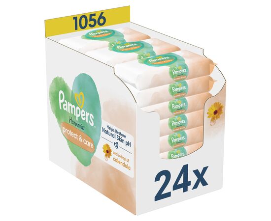 Дитячі вологі серветки Pampers Harmonie Protect&Care з календулою 24 пачки х 44 шт (8700216250603)