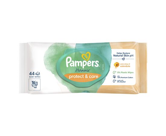 Дитячі вологі серветки Pampers Harmonie Protect&Care з календулою 44 шт (8700216250641), зображення 2 Дитячі вологі серветки Pampers Harmonie Protect&Care з календулою 44 шт (8700216250641), зображення 2