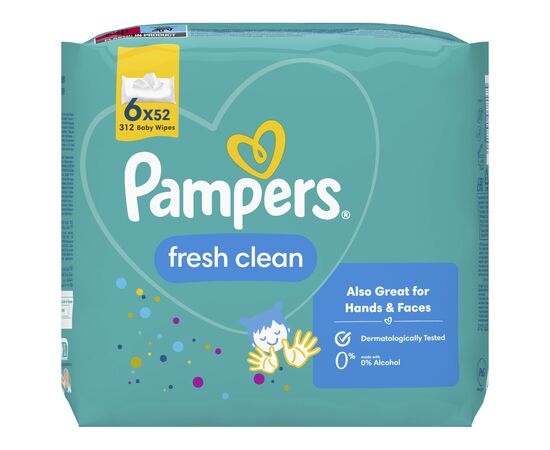 Детские влажные салфетки Pampers Fresh Clean 6 пачек х 52 шт (8001841078175), изображение 2 Детские влажные салфетки Pampers Fresh Clean 6 пачек х 52 шт (8001841078175), изображение 2
