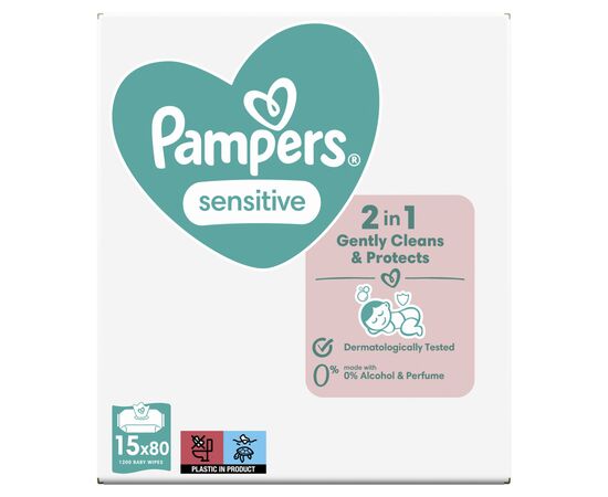 Детские влажные салфетки Pampers Sensitive 15 x 80 шт. (8001841063188), изображение 2