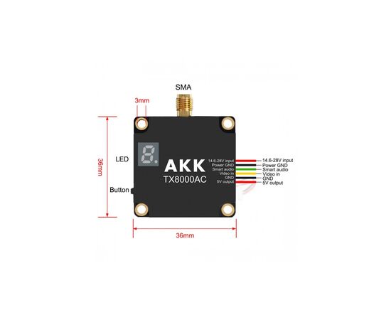 Видеопередатчик (VTX) AKK Ultra Long Range 8W 4.9G-6G 96CH (TX8000AC), изображение 6 Видеопередатчик (VTX) AKK Ultra Long Range 8W 4.9G-6G 96CH (TX8000AC), изображение 6