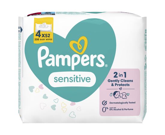 Детские влажные салфетки Pampers Sens 4x52 (8001841062624), изображение 2 Детские влажные салфетки Pampers Sens 4x52 (8001841062624), изображение 2
