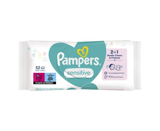 Детские влажные салфетки Pampers Sensitive 52 шт (8001841041391), изображение 2 Детские влажные салфетки Pampers Sensitive 52 шт (8001841041391), изображение 2
