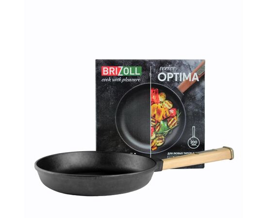 Сковорода Brizoll Optima чавунна з ручкою 200х35 мм (O2035-P), изображение 3 Сковорода Brizoll Optima чавунна з ручкою 200х35 мм (O2035-P), изображение 3