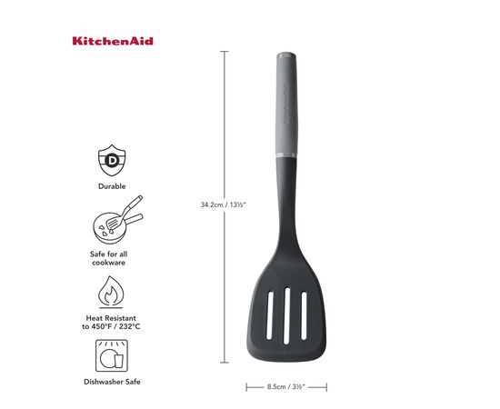 Лопатка кухонна KitchenAid Coreline з прорізами, 34,3 см, сірий (KAS002OHCGG), зображення 4 Лопатка кухонна KitchenAid Coreline з прорізами, 34,3 см, сірий (KAS002OHCGG), зображення 4