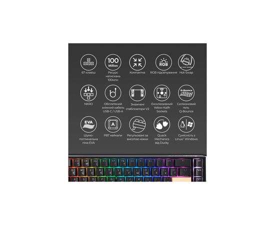 Клавиатура Ducky One 3 SF Cherry MX Brown RGB UA USB Black (DKON2167ST-BUAPXCLAWSC1), изображение 4 Клавиатура Ducky One 3 SF Cherry MX Brown RGB UA USB Black (DKON2167ST-BUAPXCLAWSC1), изображение 4