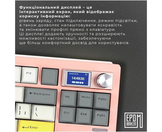 Клавиатура Epomaker Shadow-S TKL Mulan Switch Hot-Swap LCD Screen RGB Wireless/Bluetooth/USB UA Pink (SHS-P-WL), изображение 6 Клавиатура Epomaker Shadow-S TKL Mulan Switch Hot-Swap LCD Screen RGB Wireless/Bluetooth/USB UA Pink (SHS-P-WL), изображение 6