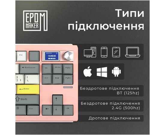 Клавиатура Epomaker Shadow-S TKL Mulan Switch Hot-Swap LCD Screen RGB Wireless/Bluetooth/USB UA Pink (SHS-P-WL), изображение 9 Клавиатура Epomaker Shadow-S TKL Mulan Switch Hot-Swap LCD Screen RGB Wireless/Bluetooth/USB UA Pink (SHS-P-WL), изображение 9