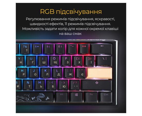 Клавіатура Ducky One 3 Mini Cherry MX Speed Silver RGB UA USB Black (DKON2161ST-PUAPXCLAWSC1), зображення 3 Клавіатура Ducky One 3 Mini Cherry MX Speed Silver RGB UA USB Black (DKON2161ST-PUAPXCLAWSC1), зображення 3