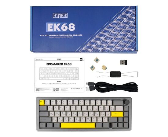 Клавиатура Epomaker EK68 65 Budgerigar V2 Switch Hot-Swap RGB Wireless/Bluetooth/USB UA Black (EK68-B-BV2), изображение 12 Клавиатура Epomaker EK68 65 Budgerigar V2 Switch Hot-Swap RGB Wireless/Bluetooth/USB UA Black (EK68-B-BV2), изображение 12