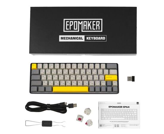 Клавиатура Epomaker EP64 60 Mulan Switch Hot-Swap RGB Wireless/Bluetooth/USB UA Black (EP64-B-M), изображение 12 Клавиатура Epomaker EP64 60 Mulan Switch Hot-Swap RGB Wireless/Bluetooth/USB UA Black (EP64-B-M), изображение 12