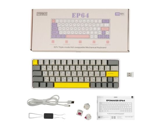 Клавиатура Epomaker EP64 60 Mulan Switch Hot-Swap RGB Wireless/Bluetooth/USB UA White (EP64-W-M), изображение 12 Клавиатура Epomaker EP64 60 Mulan Switch Hot-Swap RGB Wireless/Bluetooth/USB UA White (EP64-W-M), изображение 12