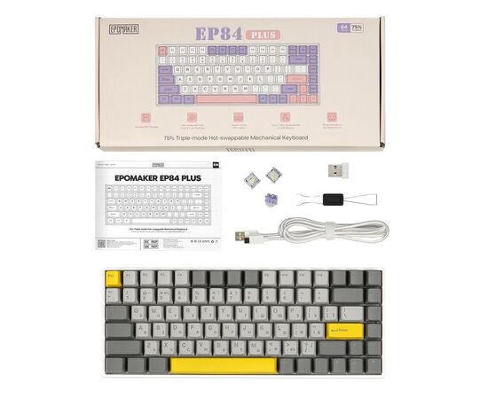 Клавіатура Epomaker EP84 Plus 75 Wisteria Linear Switch Hot-Swap RGB Wireless/Bluetooth/USB UA White (EP84-W-WL), зображення 12 Клавіатура Epomaker EP84 Plus 75 Wisteria Linear Switch Hot-Swap RGB Wireless/Bluetooth/USB UA White (EP84-W-WL), зображення 12