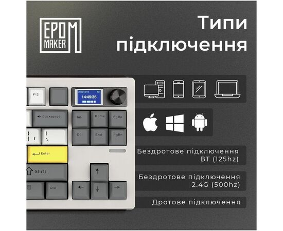 Клавиатура Epomaker Shadow-S TKL Mulan Switch Hot-Swap LCD Screen RGB Wireless/Bluetooth/USB UA White (SHS-W-M), изображение 10 Клавиатура Epomaker Shadow-S TKL Mulan Switch Hot-Swap LCD Screen RGB Wireless/Bluetooth/USB UA White (SHS-W-M), изображение 10