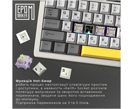 Клавиатура Epomaker Shadow-S TKL Mulan Switch Hot-Swap LCD Screen RGB Wireless/Bluetooth/USB UA White (SHS-W-M), изображение 7 Клавиатура Epomaker Shadow-S TKL Mulan Switch Hot-Swap LCD Screen RGB Wireless/Bluetooth/USB UA White (SHS-W-M), изображение 7