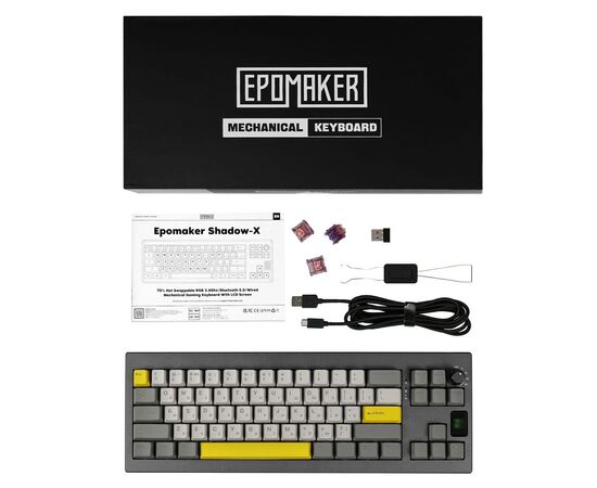 Клавіатура Epomaker Shadow-X 70 Flamingo Switch Hot-Swap LCD Screen RGB Wireless/Bluetooth/USB UA Black (SHX-B-F), зображення 12 Клавіатура Epomaker Shadow-X 70 Flamingo Switch Hot-Swap LCD Screen RGB Wireless/Bluetooth/USB UA Black (SHX-B-F), зображення 12