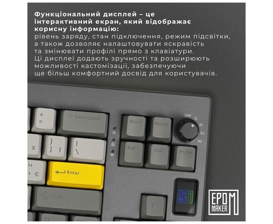Клавіатура Epomaker Shadow-X 70 Flamingo Switch Hot-Swap LCD Screen RGB Wireless/Bluetooth/USB UA Black (SHX-B-F), зображення 8 Клавіатура Epomaker Shadow-X 70 Flamingo Switch Hot-Swap LCD Screen RGB Wireless/Bluetooth/USB UA Black (SHX-B-F), зображення 8