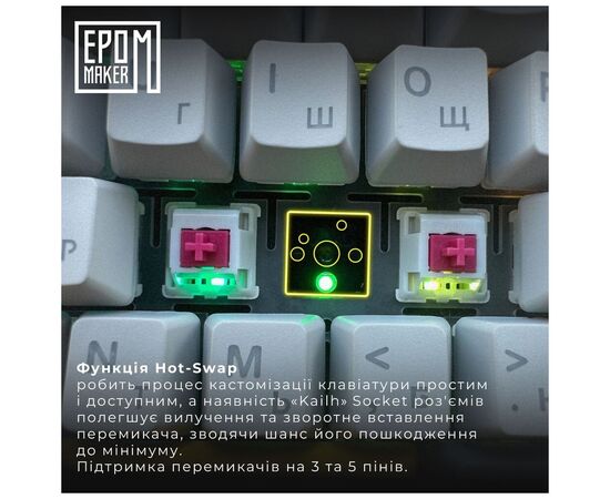 Клавіатура Epomaker Shadow-X 70 Mulan Switch Hot-Swap LCD Screen RGB Wireless/Bluetooth/USB UA White (SHX-W-M), зображення 7 Клавіатура Epomaker Shadow-X 70 Mulan Switch Hot-Swap LCD Screen RGB Wireless/Bluetooth/USB UA White (SHX-W-M), зображення 7