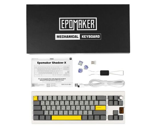 Клавиатура Epomaker Shadow-X 70 Wisteria Linear Switch Hot-Swap LCD Screen RGB Wireless/Bluetooth/USB UA White (SHX-W-WL), изображение 12 Клавиатура Epomaker Shadow-X 70 Wisteria Linear Switch Hot-Swap LCD Screen RGB Wireless/Bluetooth/USB UA White (SHX-W-WL), изображение 12