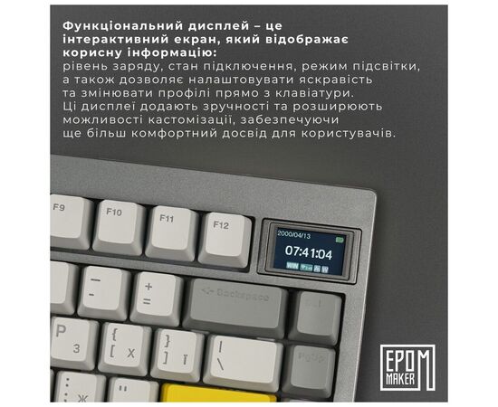 Клавіатура Epomaker TH80 Pro V2 75 Sea Salt Silent Switch Hot-Swap LCD Screen RGB Wireless/Bluetooth/USB UA Black (TH80-PROV2-B-SS), зображення 11 Клавіатура Epomaker TH80 Pro V2 75 Sea Salt Silent Switch Hot-Swap LCD Screen RGB Wireless/Bluetooth/USB UA Black (TH80-PROV2-B-SS), зображення 11