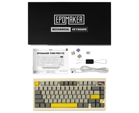 Клавіатура Epomaker TH80 Pro V2 75 Wisteria Tactile Switch Hot-Swap LCD Screen RGB Wireless/Bluetooth/USB UA White (TH80-PROV2-W-WT), зображення 12 Клавіатура Epomaker TH80 Pro V2 75 Wisteria Tactile Switch Hot-Swap LCD Screen RGB Wireless/Bluetooth/USB UA White (TH80-PROV2-W-WT), зображення 12