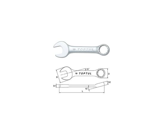 Ключ Toptul комбинированный укороченный 10 шт. 10-19 мм (GAAA1002), изображение 2 Ключ Toptul комбинированный укороченный 10 шт. 10-19 мм (GAAA1002), изображение 2
