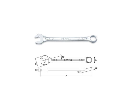 Ключ Toptul рожково-накидной 16 шт. 6-24мм (кейс) (GAAD1602), изображение 3 Ключ Toptul рожково-накидной 16 шт. 6-24мм (кейс) (GAAD1602), изображение 3