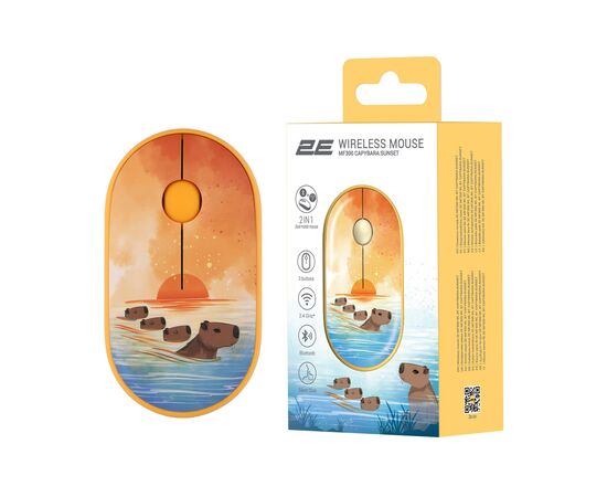 Мышка 2E MF300 CAPYBARASUNSET Silent Wireless/Bluetooth Yellow (2E-MF300WCAPIBARAYW), изображение 7 Мышка 2E MF300 CAPYBARASUNSET Silent Wireless/Bluetooth Yellow (2E-MF300WCAPIBARAYW), изображение 7