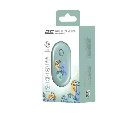 Мышка 2E MF300 FLORADILL Silent Wireless/Bluetooth Green (2E-MF300WFLORAGN), изображение 6 Мышка 2E MF300 FLORADILL Silent Wireless/Bluetooth Green (2E-MF300WFLORAGN), изображение 6