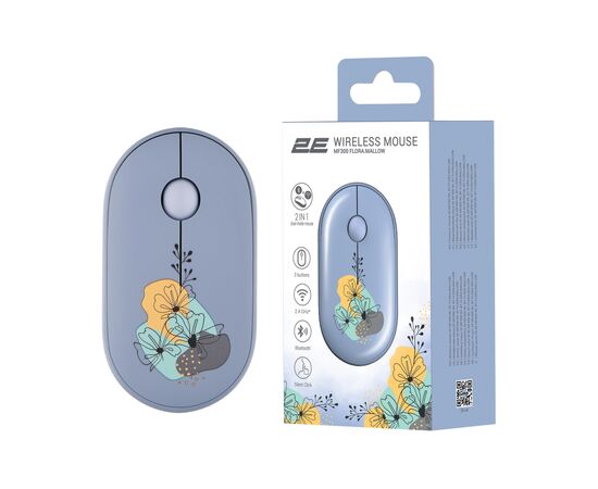 Мышка 2E MF300 FLORAMALLOW Silent Wireless/Bluetooth Blue (2E-MF300WFLORABL), изображение 7 Мышка 2E MF300 FLORAMALLOW Silent Wireless/Bluetooth Blue (2E-MF300WFLORABL), изображение 7