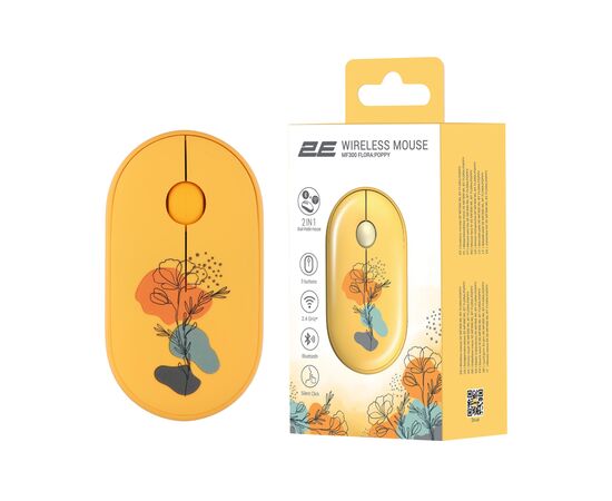 Мышка 2E MF300 FLORAPOPPY Silent Silent Wireless/Bluetooth Yellow (2E-MF300WFLORAYW), изображение 7 Мышка 2E MF300 FLORAPOPPY Silent Silent Wireless/Bluetooth Yellow (2E-MF300WFLORAYW), изображение 7