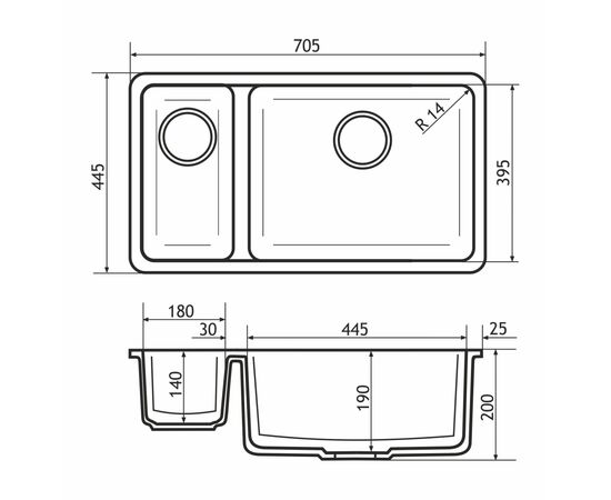 Мойка кухонная GRANADO Under top DOUBLE grafito (gr3409), изображение 6 Мойка кухонная GRANADO Under top DOUBLE grafito (gr3409), изображение 6