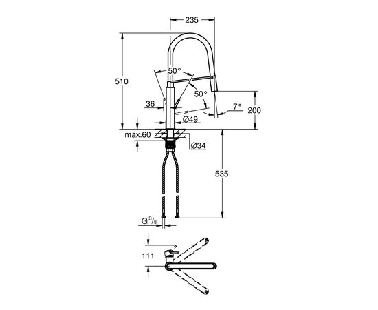 Смеситель Grohe VIAMO OHM PROFI SPRAY ХРОМ (30433000), изображение 3 Смеситель Grohe VIAMO OHM PROFI SPRAY ХРОМ (30433000), изображение 3