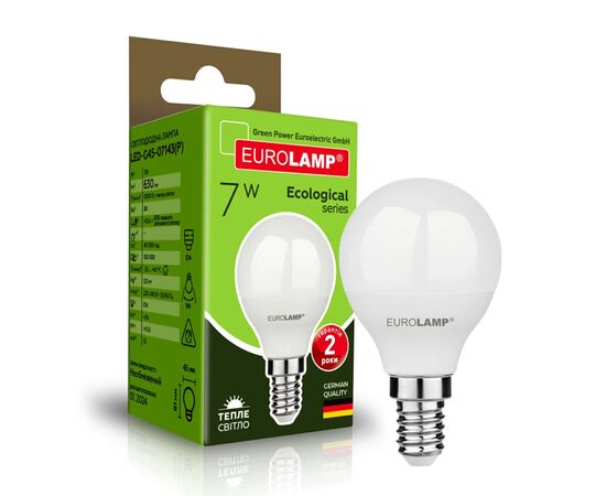 Лампочка Eurolamp LED ECO серия "P" G45 7W 630Lm E14 3000K (LED-G45-07143(P)), изображение 2 Лампочка Eurolamp LED ECO серия "P" G45 7W 630Lm E14 3000K (LED-G45-07143(P)), изображение 2