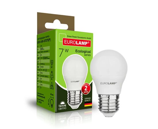 Лампочка Eurolamp LED ECO серия "P" G45 7W 630Lm E27 3000K (LED-G45-07273(P)), изображение 2 Лампочка Eurolamp LED ECO серия "P" G45 7W 630Lm E27 3000K (LED-G45-07273(P)), изображение 2