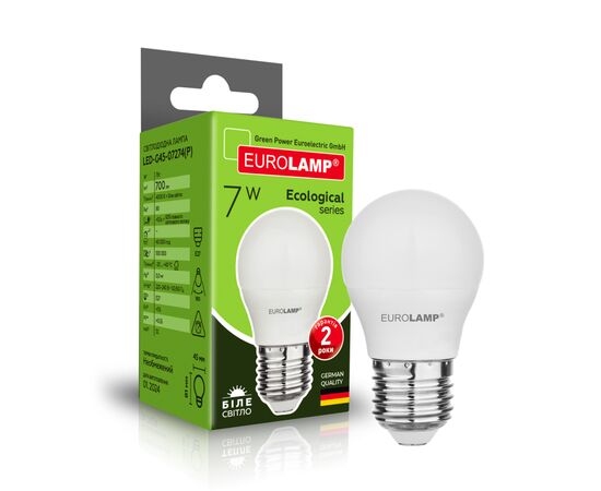 Лампочка Eurolamp LED ECO серия "P" G45 7W 700Lm E27 4000K (LED-G45-07274(P)), изображение 2 Лампочка Eurolamp LED ECO серия "P" G45 7W 700Lm E27 4000K (LED-G45-07274(P)), изображение 2