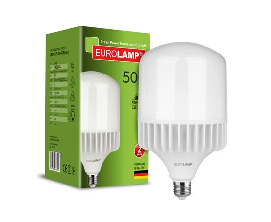 Лампочка Eurolamp Светодиодная лампа Eurolamp 50W 4860Lm E40 6500K new (LED-HP-50406(new)), зображення 2 Лампочка Eurolamp Светодиодная лампа Eurolamp 50W 4860Lm E40 6500K new (LED-HP-50406(new)), зображення 2